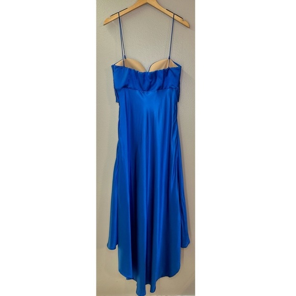 NWT Pinko Curtis Abito Ultra Blue Satin Flowy High Low Formal Midi Dress - Picture 13 of 16